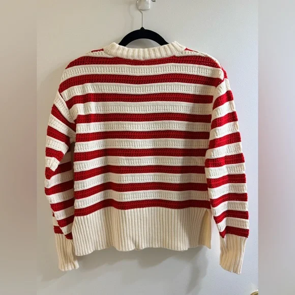 Chic Striped Red and Cream Women's Sweater - Picture 4 of 7